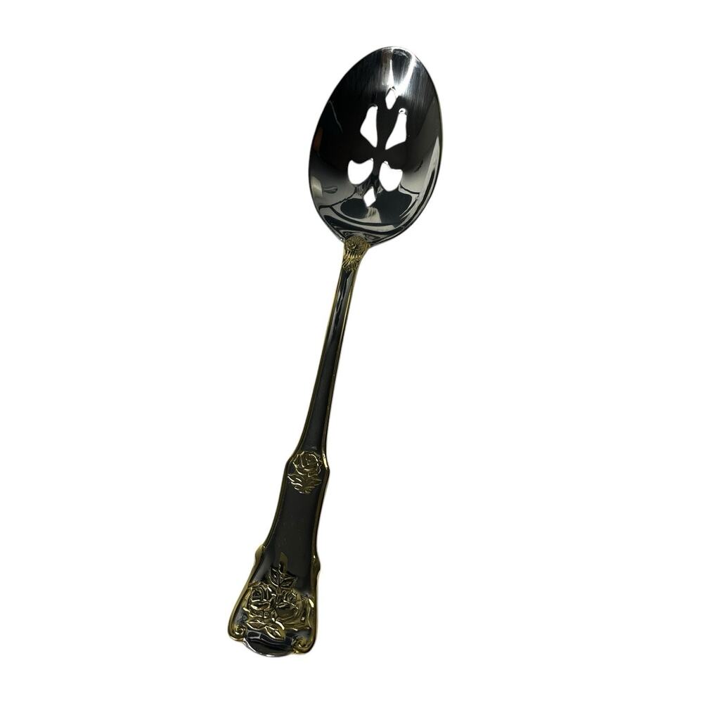 Royal Albert OLD COUNTRY ROSES Stainless Slotted Serving Spoon Gold Flatware